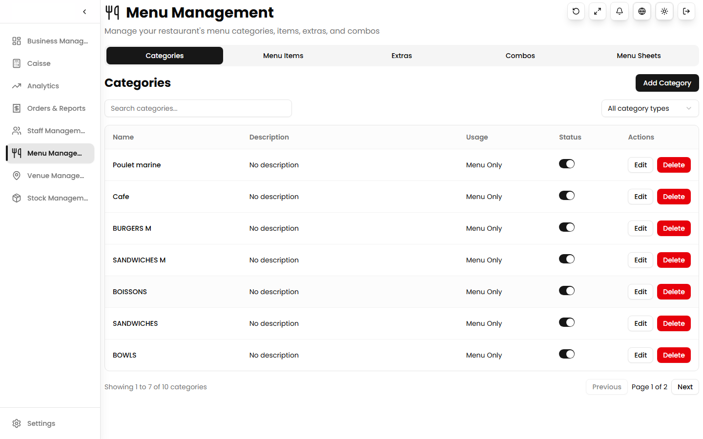 Menu Management